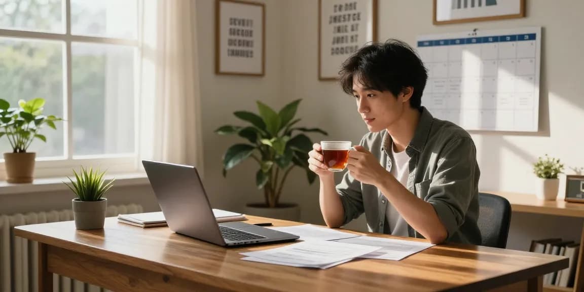 Person reviewing financial documents while exploring credit consolidation options in a cozy home office.