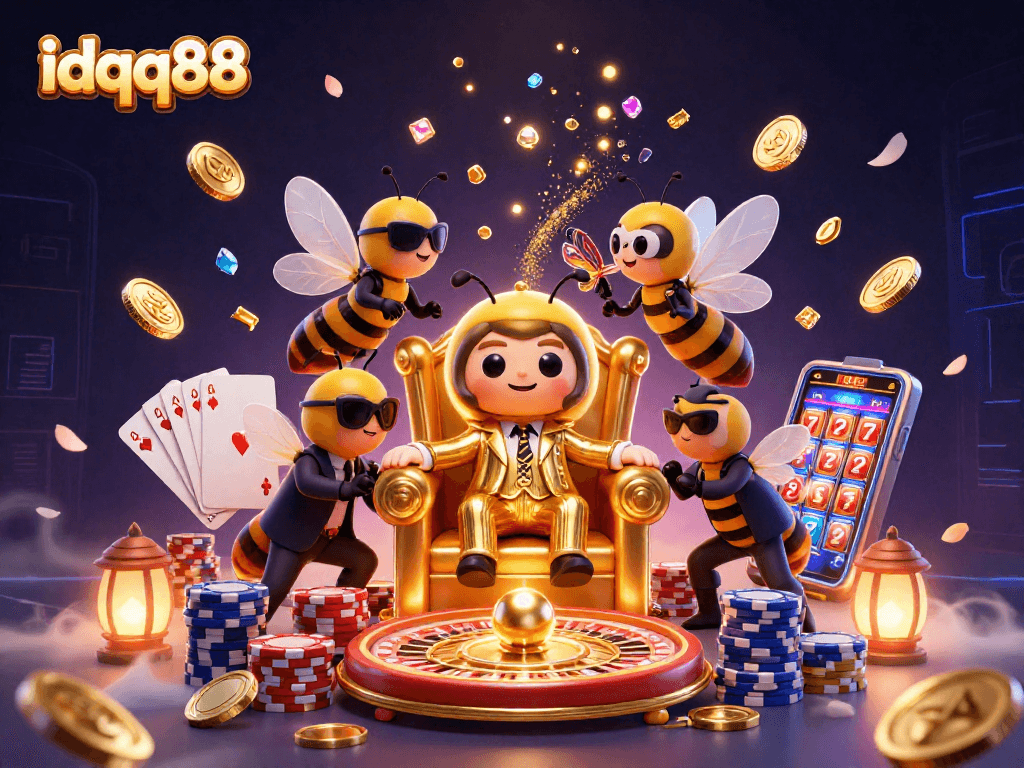 Engage with idqq88's thrilling casino action featuring animated characters in a dynamic gaming scene.