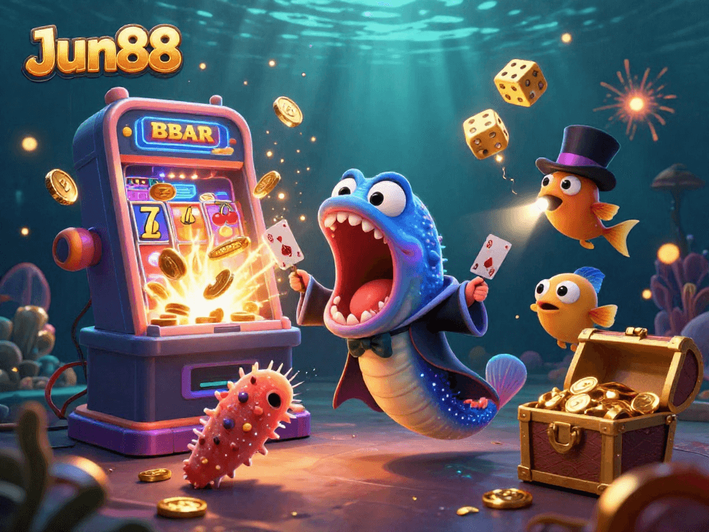 Experience the magical betting world of Jun88 with a dazzling casino scene.