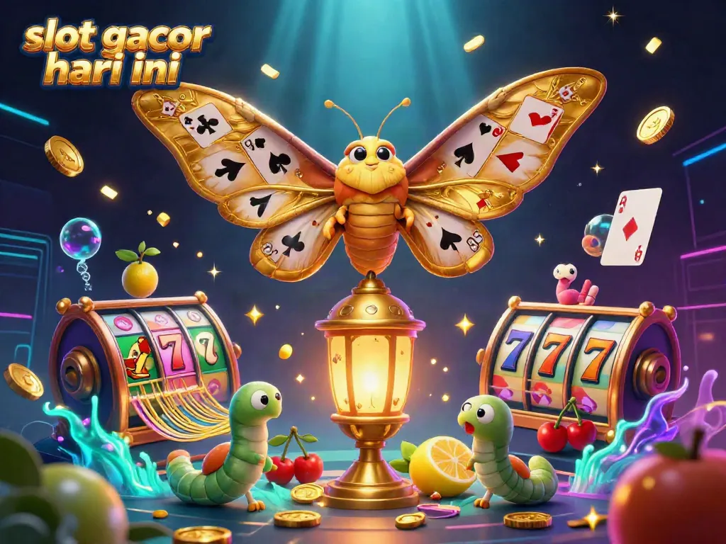 Experience excitement with slot gacor hari ini in vivid 3D, showcasing colorful slot reels and vibrant motifs.