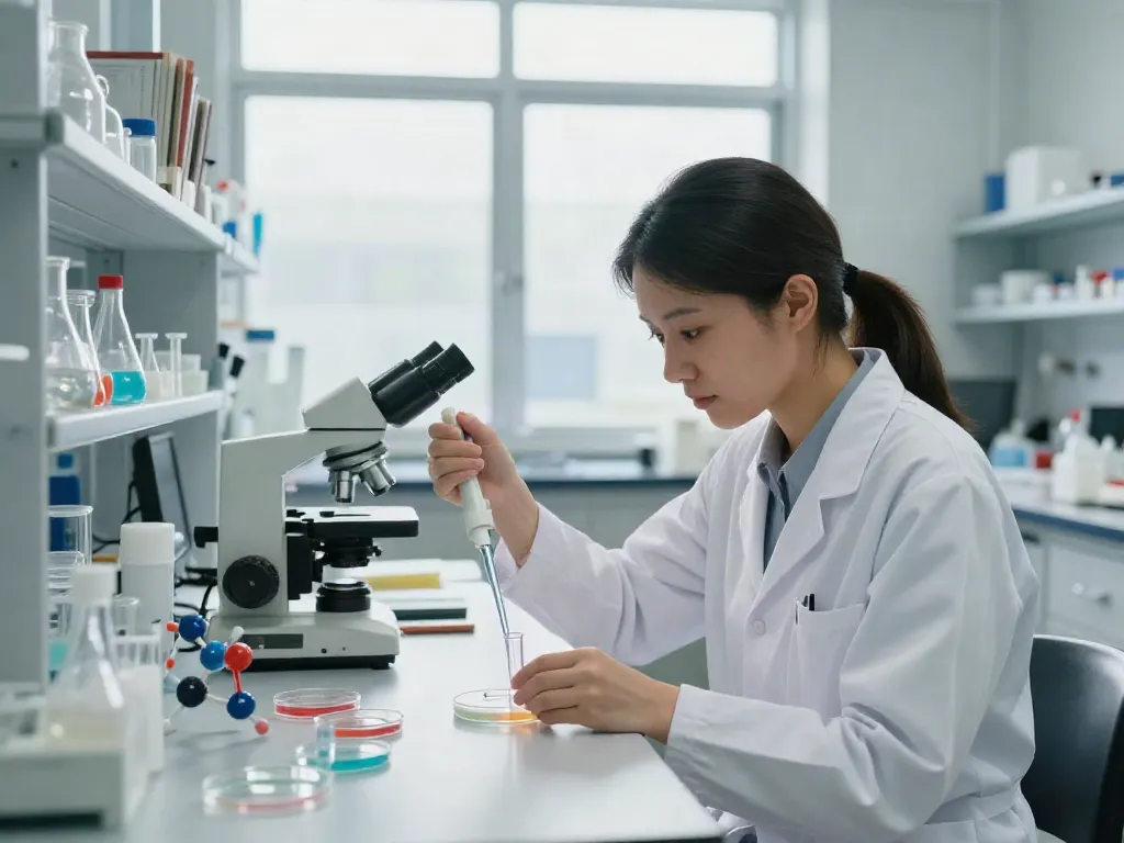 Researcher analyzing GLP-3R peptides in a modern laboratory setting, focused on synthetic experiment.