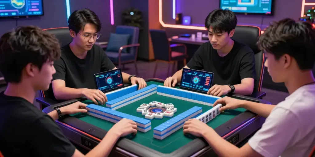 CIKA4D engaging Mahjong gameplay scene with players at a digital interface.
