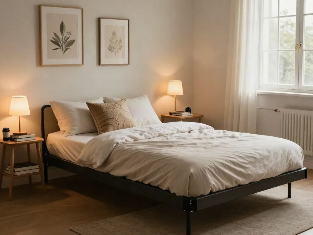 Fold up bed set in a cozy bedroom, ready for guests, with warm natural light and inviting decor.