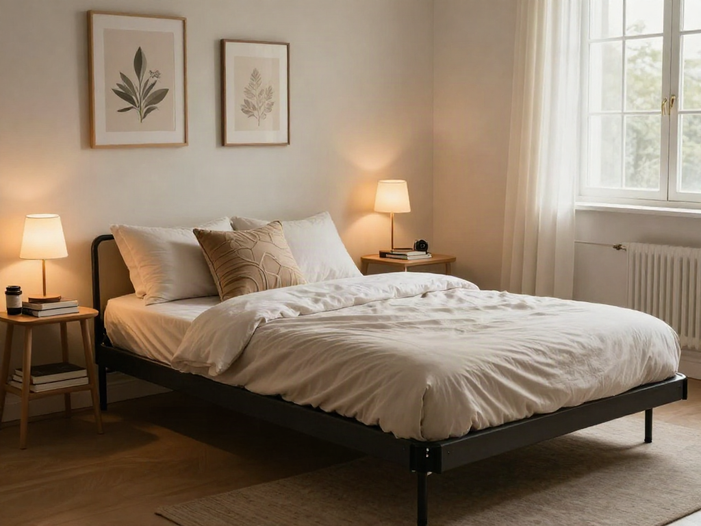 Fold up bed set in a cozy bedroom, ready for guests, with warm natural light and inviting decor.