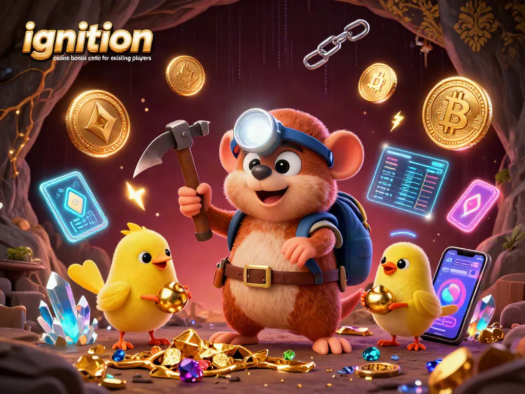 Engage with the ignition casino bonus code for existing players in this vibrant 3D illustration of treasure hunting with cryptocurrencies.