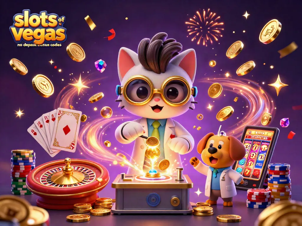 Cascade of golden coins and gems representing slots of vegas no deposit bonus codes in a vibrant casino scene