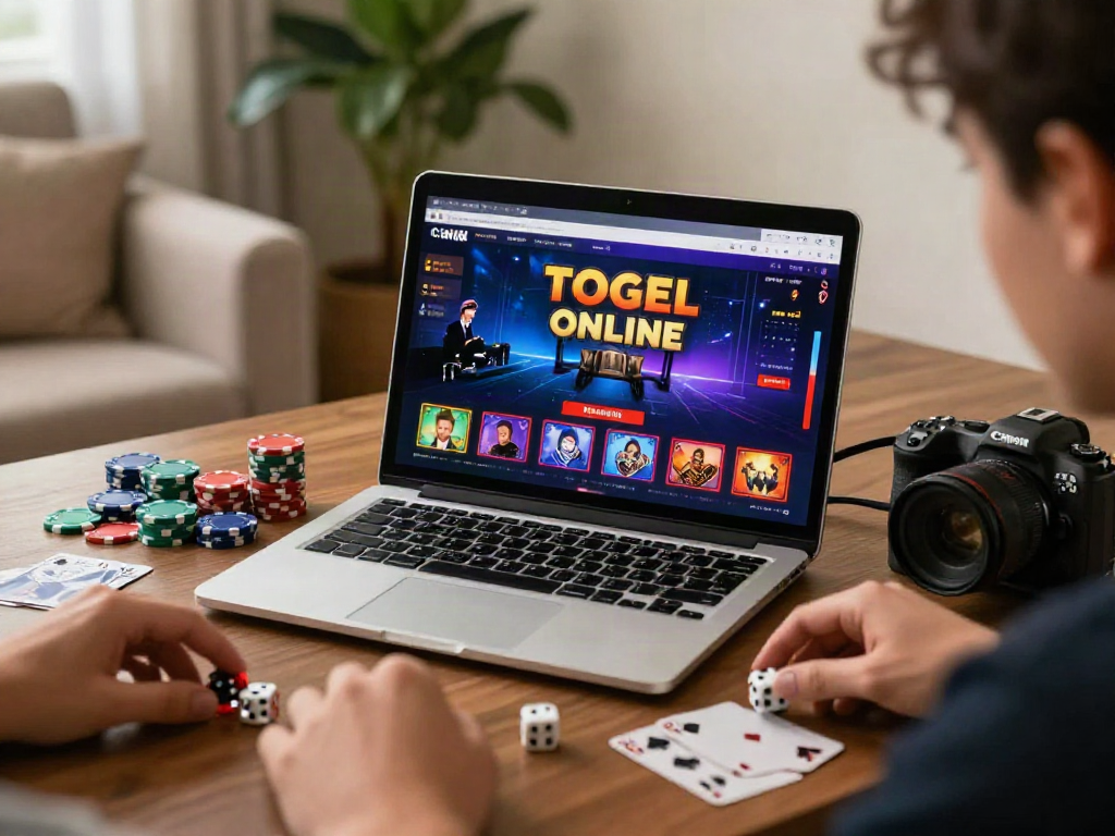 Experience the excitement of bandar togel online with a vibrant gaming setup in a cozy living room.