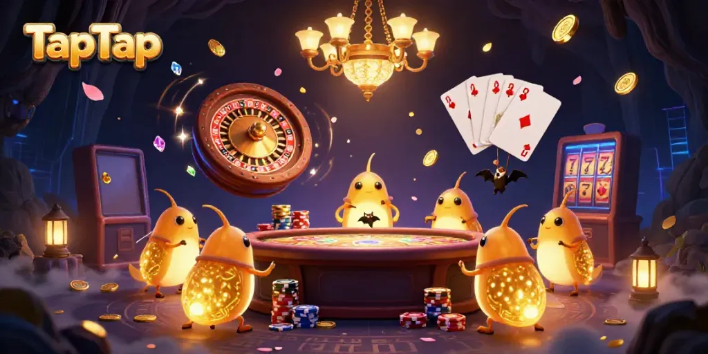 Experience TapTap's vibrant online casino with glowworms lighting up the scene, displaying dynamic gaming elements.