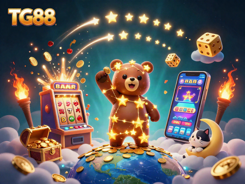 Experience TG88's thrilling jackpot slots amidst a magical cosmic scene bursting with coins.