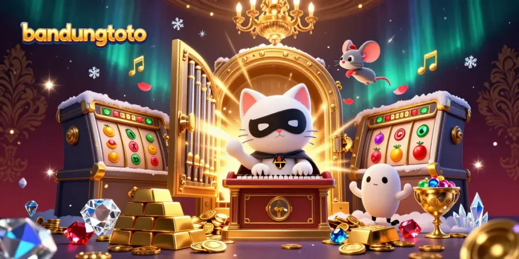 Experience excitement at bandungtoto with vibrant slot machines and casino elements in a magical scene.