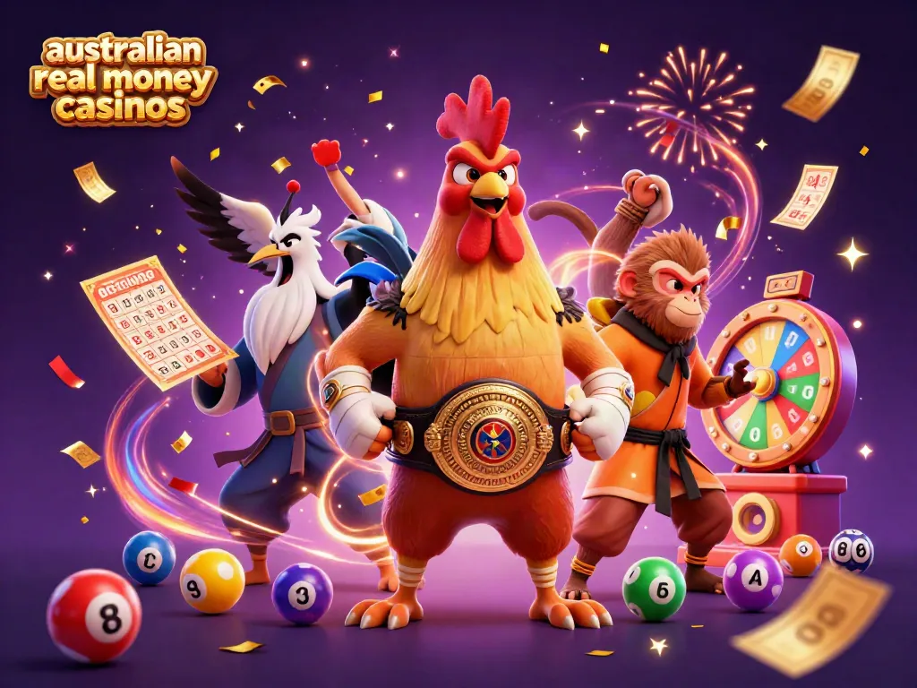 Experience the thrill of australian real money casinos with vibrant characters and dynamic game elements.