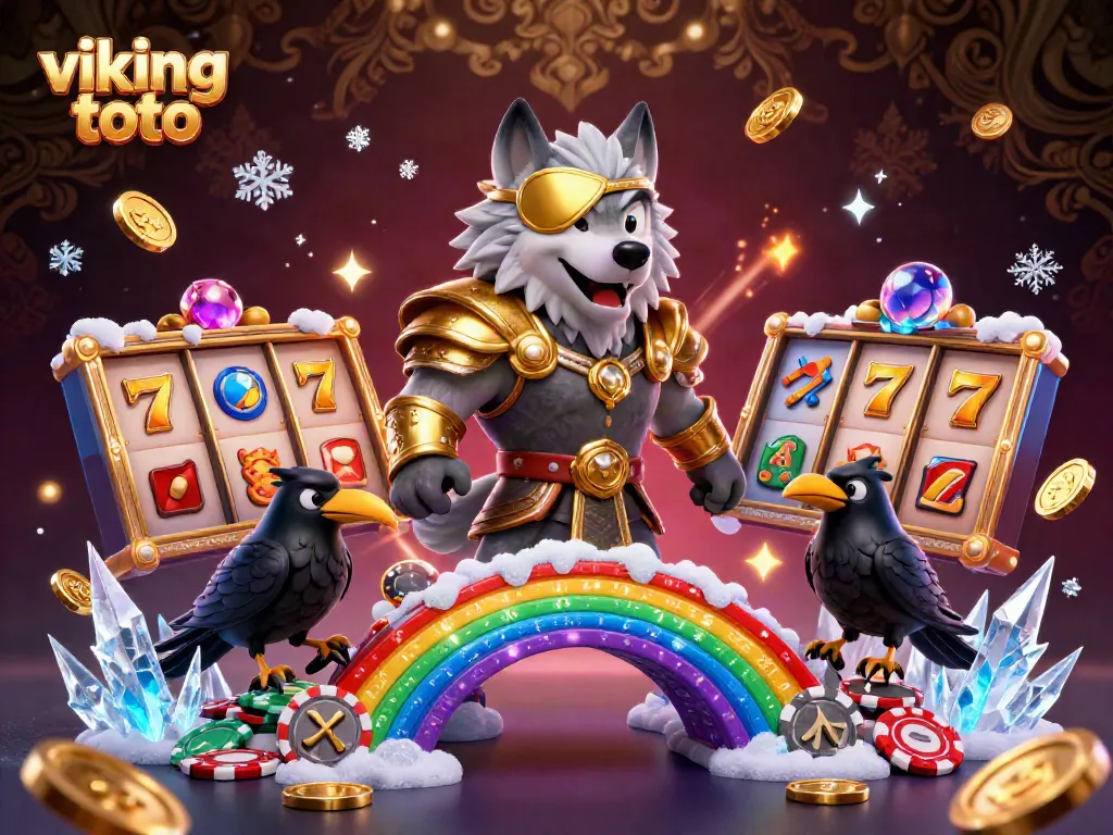 Experience vibrant slot action with viking toto featuring a Norse wolf and golden casino elements.