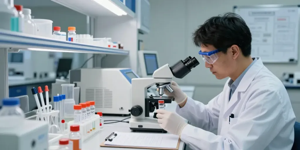 Scientist analyzing TESA/IPA blend in a professional laboratory