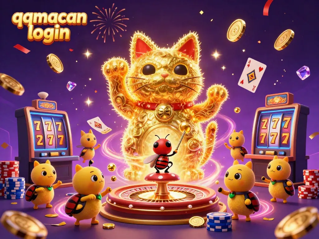 Enjoy exciting wins with qqmacan login at our vibrant casino illustration featuring a lucky cat!