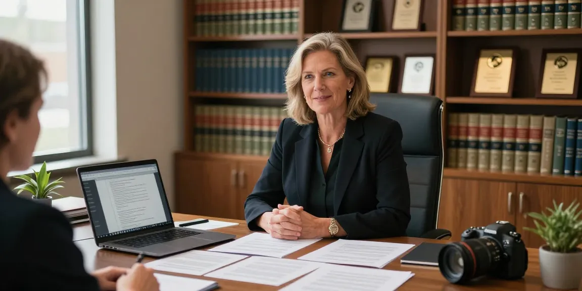 Karen McCleave attorney consulting with a client in her professional office setting.