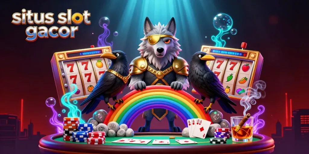 Situs slot gacor showcases an exciting gaming scene with mythological characters and vibrant casino elements.