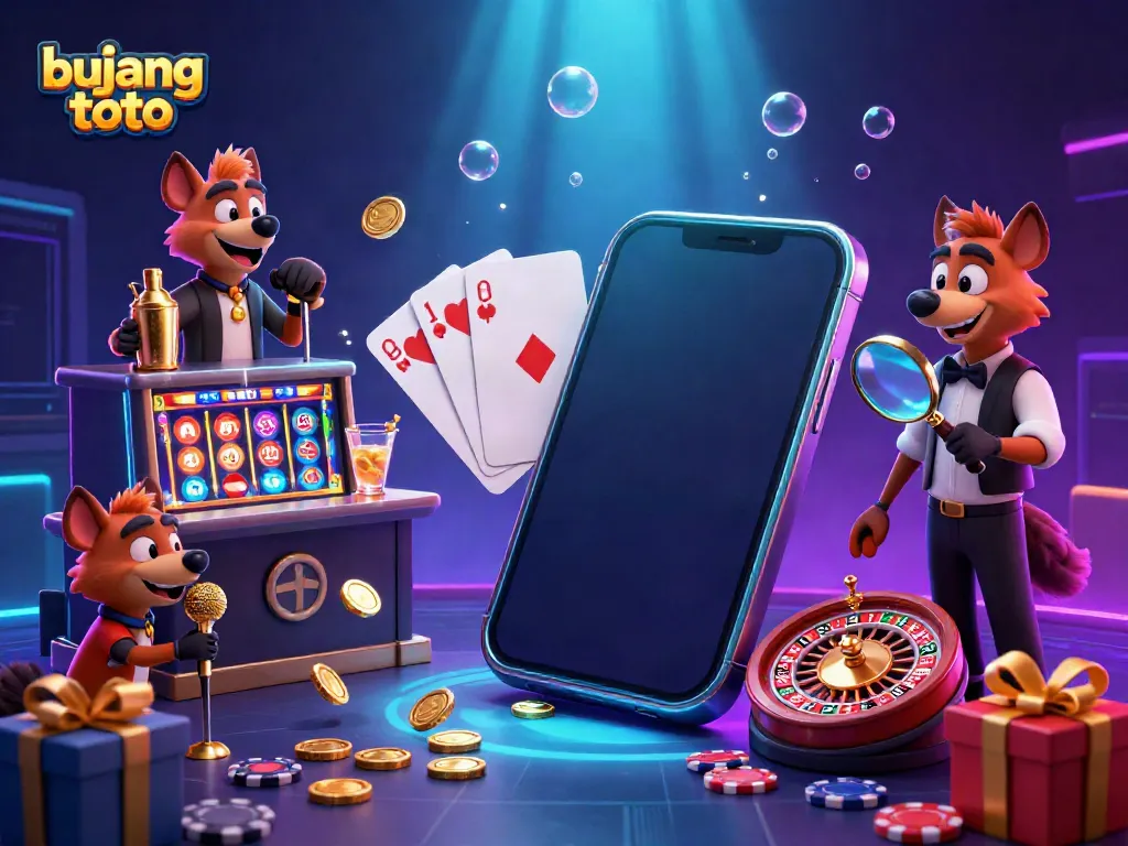 Experience the thrills of bujang toto with playful hyenas in a vibrant casino setting, mixing drinks and cracking jokes.