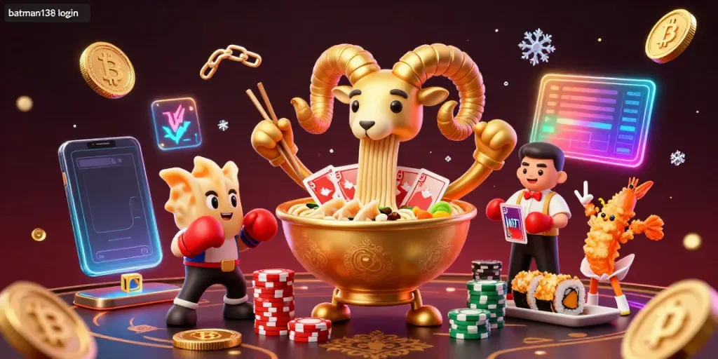 Experience the excitement of batman138 login in a dynamic casino scene featuring colorful characters and crypto coins.