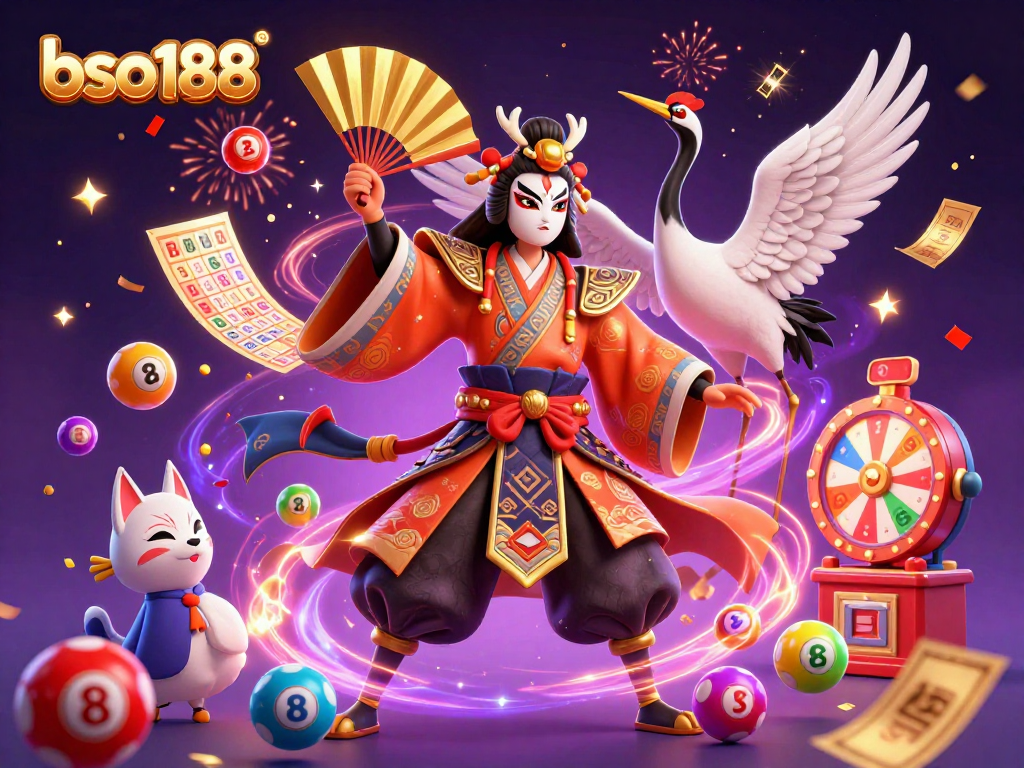 Experience thrilling action with bso188 as the kabuki warrior and kitsune mask soar among dynamic lottery elements.