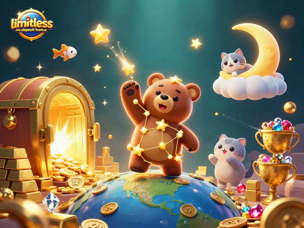 Claim the limitless no deposit bonus while enjoying 3D casino fun with stars and treasures.