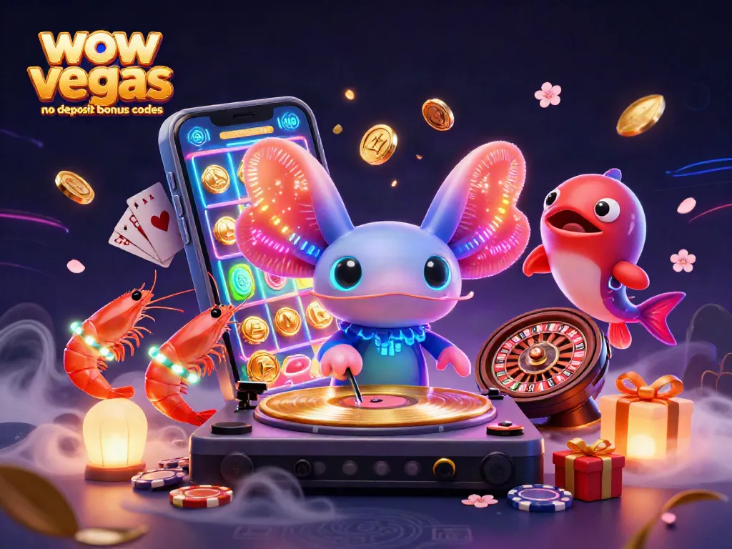 Engage with wow vegas no deposit bonus codes through a vibrant casino scene filled with characters and gaming elements.