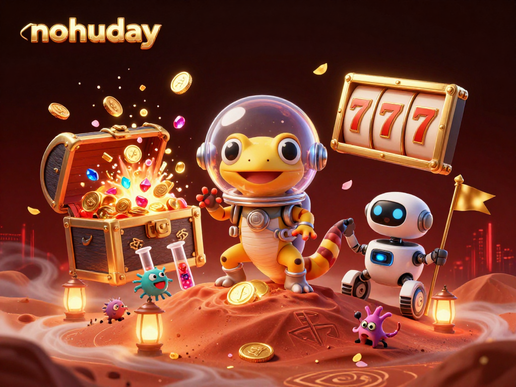 Engage in the exciting world of nohuday with Martian gecko discovering a golden casino and dynamic gaming elements.