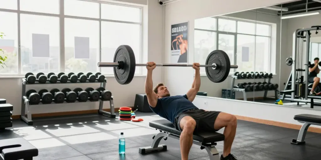 GHRP-2 benefits illustrated through a male athlete training in a modern gym.