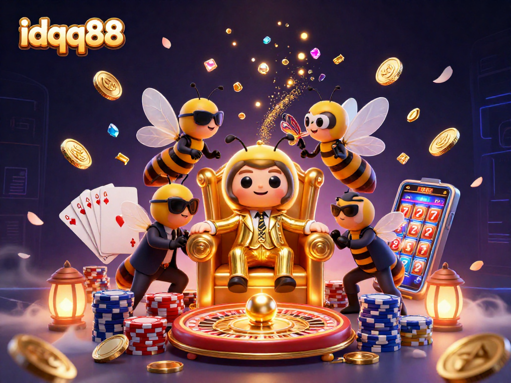 Engage with idqq88's thrilling casino action featuring animated characters in a dynamic gaming scene.