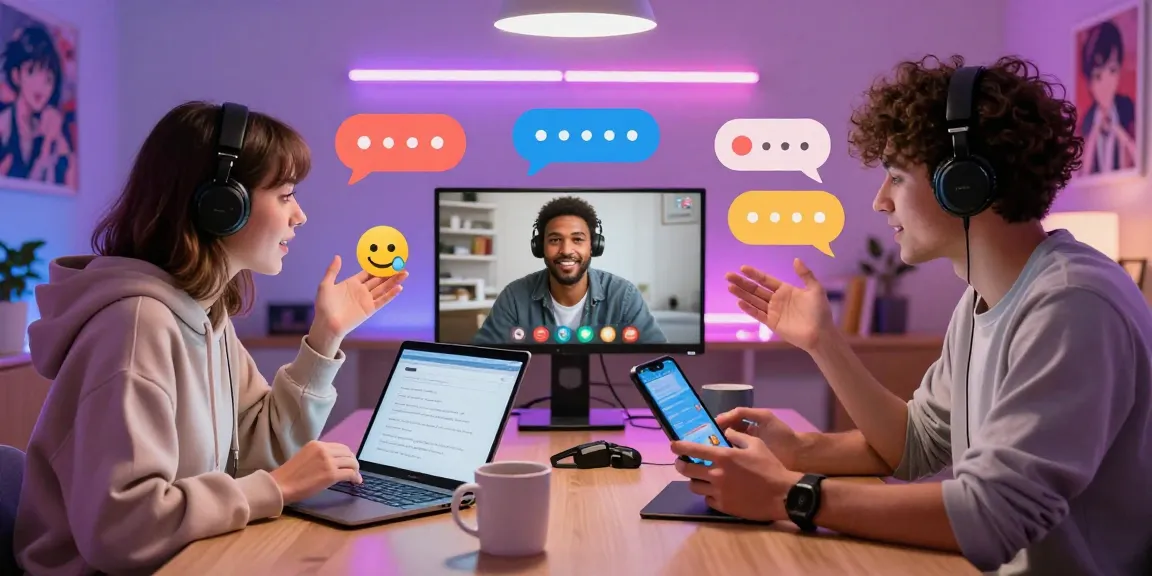 Engaging nsfw chat scene with diverse users enjoying a playful online community conversation