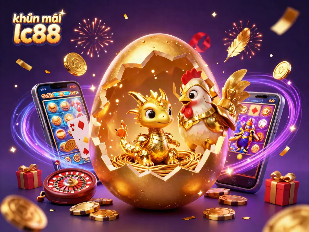 Engage with khuyến mãi lc88 showcasing a mesmerizing scene of a golden dragon and thrilling casino elements.