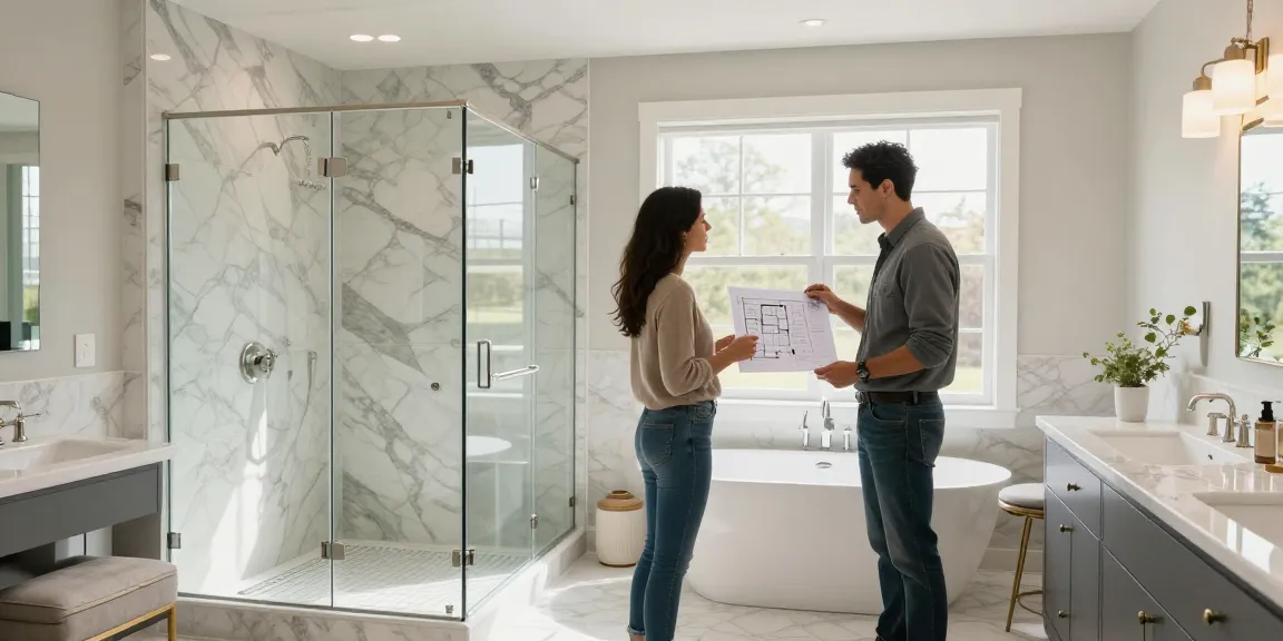 Luxurious bathroom remodeling in Bellevue featuring walk-in shower and soaking tub, enhancing space and comfort.