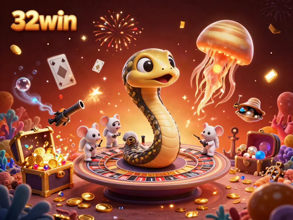 Join the excitement at 32win with an interactive scene of the cosmic casino, featuring unique characters and betting action.