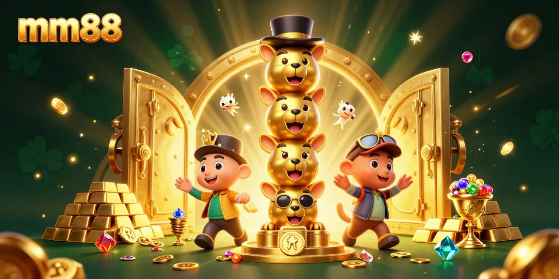 Engage in mm88 gaming with vibrant treasures and a dynamic casino totem illustration