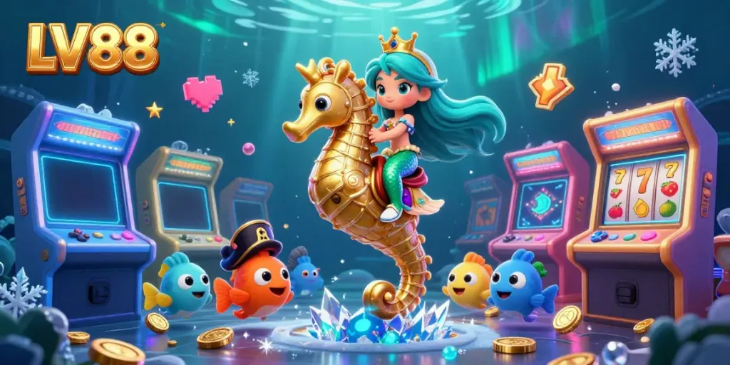 Experience thrilling casino games like LV88 with a colorful underwater scene featuring a mermaid and seahorse.