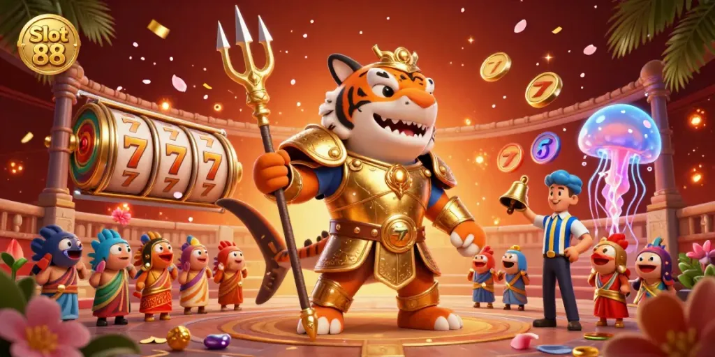 Spin and win big with Slot 88 in this vibrant underwater casino scene.