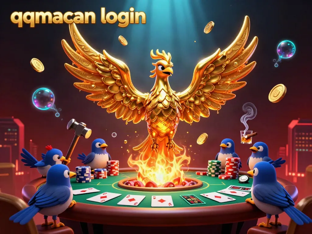 Play fun games swiftly with qqmacan login while enjoying casino elements in this vibrant illustration.