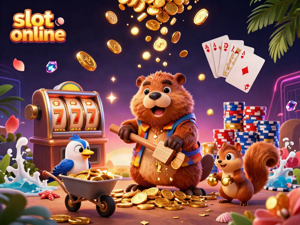 Experience thrilling gameplay with slot online as animated characters gather golden coins in a vibrant casino.