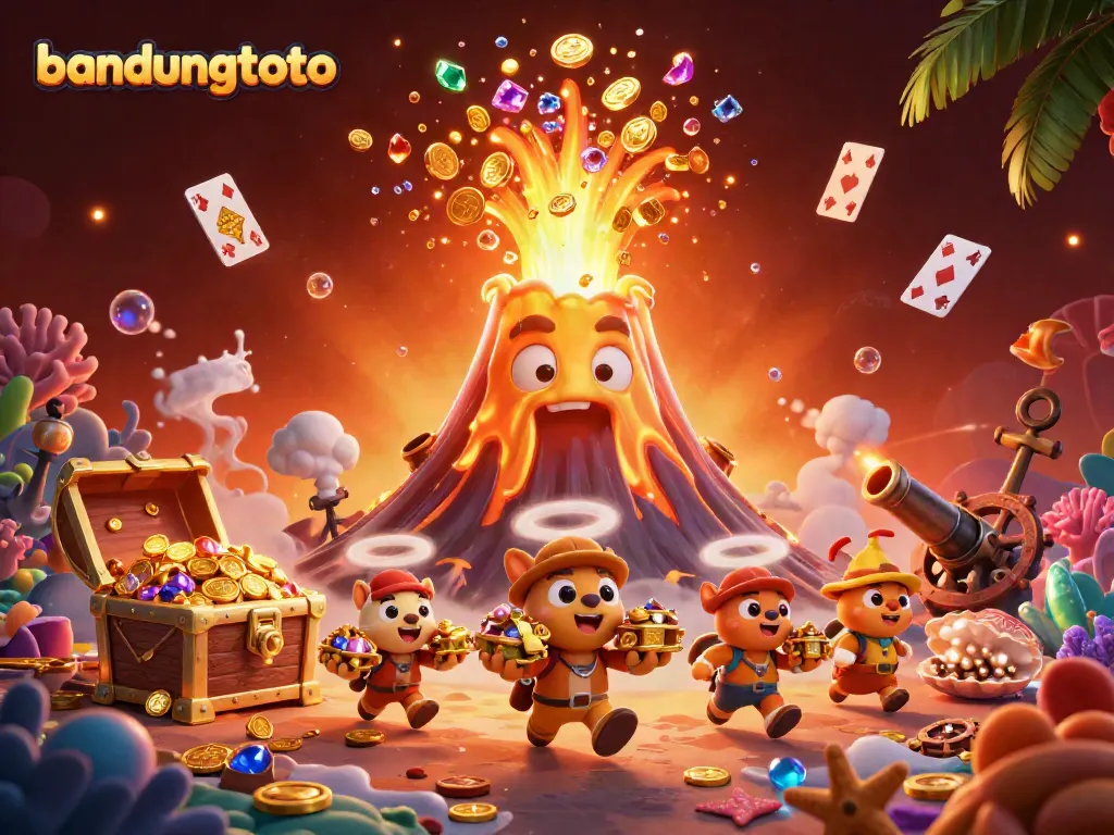 Experience the thrilling bandungtoto casino adventure with treasures erupting from a golden volcano.