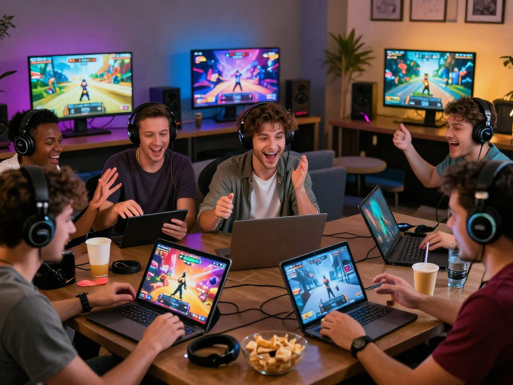 Engaged players experiencing diverse porn game gameplay in a vibrant lounge setting.