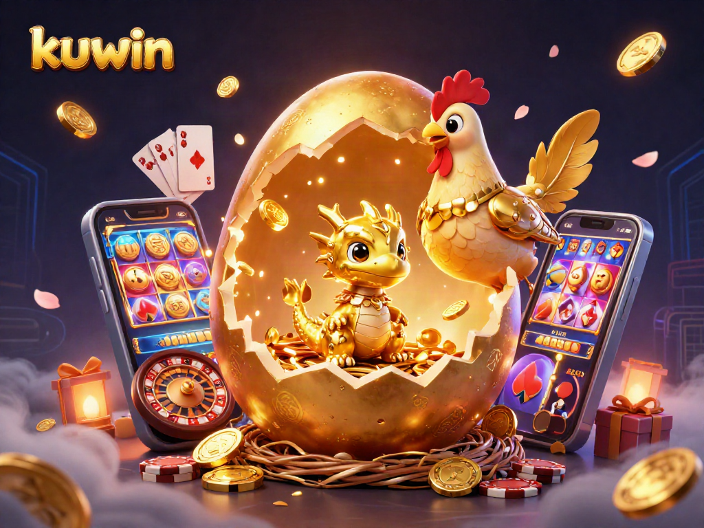 Kuwin showcases a golden dragon and poker chips in an exciting casino setting full of action.