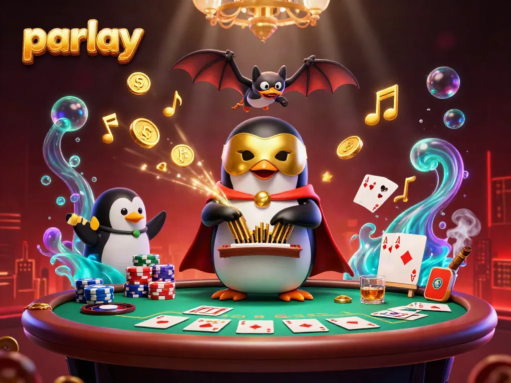 Experience parlay betting excitement with a dazzling 3D casino scene filled with characters and vibrant action.