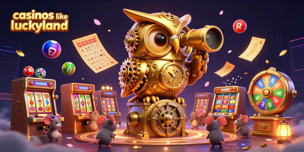 Spin the best slots like casinos like luckyland with dynamic casino-themed illustration.
