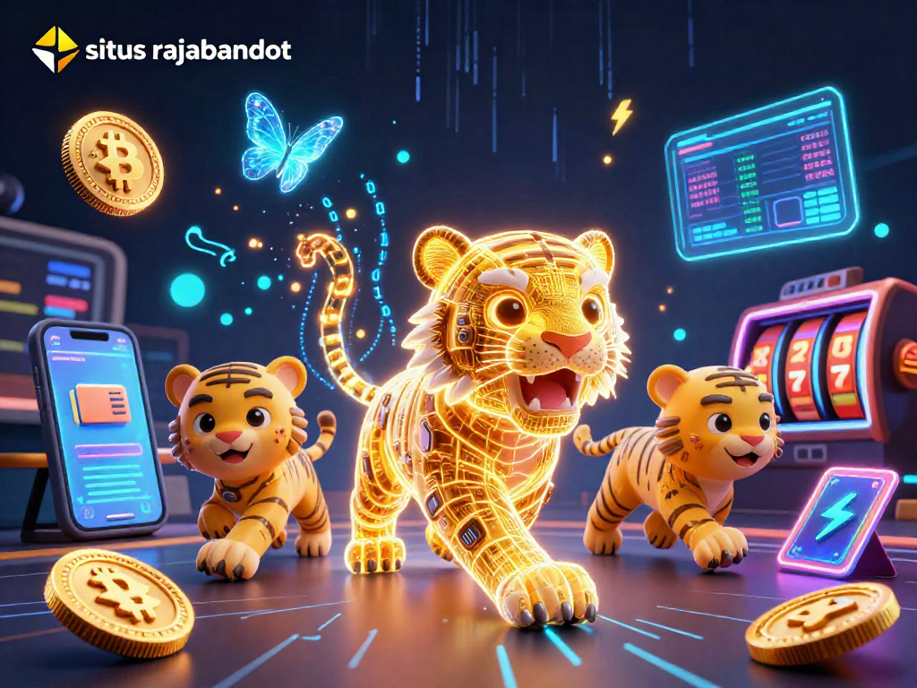 Raih kemenangan di situs rajabandot dengan ilustrasi kasino digital penuh warna dan dinamis.