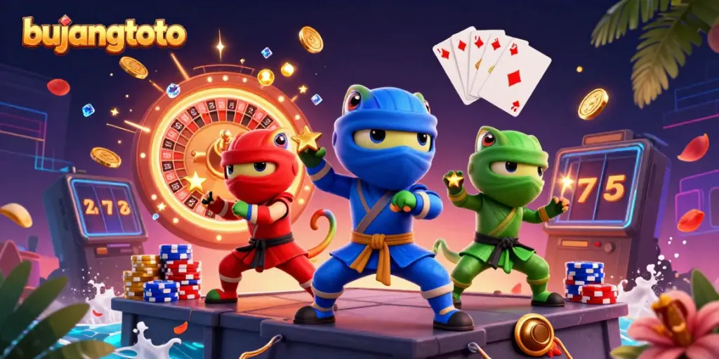 Experience the excitement of bujangtoto with ninja chameleons showcasing vibrant casino elements in action.