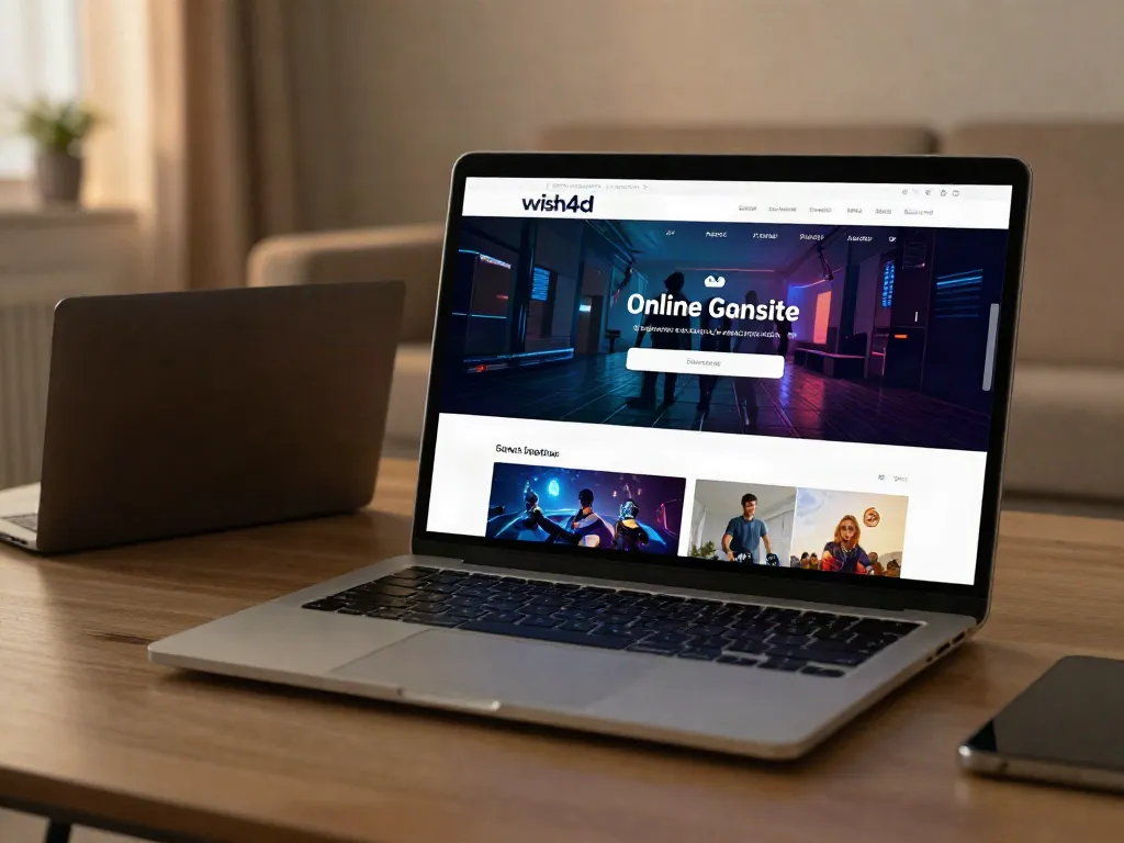 Trusted wish4d online gaming site interface viewed in a cozy living room setting, showing accessibility.