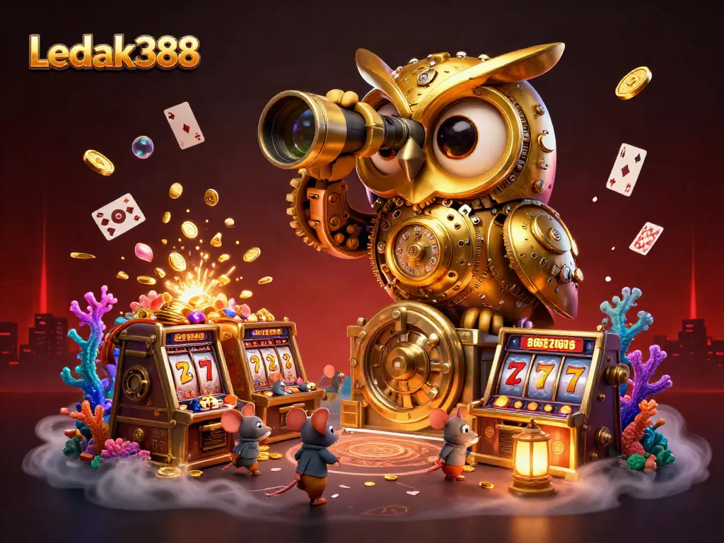 Experience the thrilling games at Ledak388 with a dynamic casino illustration depicting winning moments.