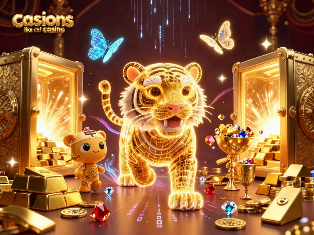 Experience the thrill of casinos like cafe casino with an energetic digital casino scene and a glowing golden tiger.