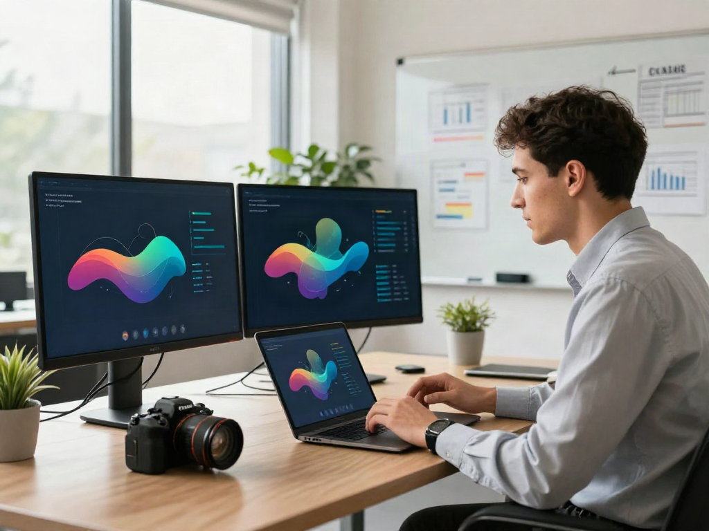 Consultant collaborating on a strategy call in a modern office setting.